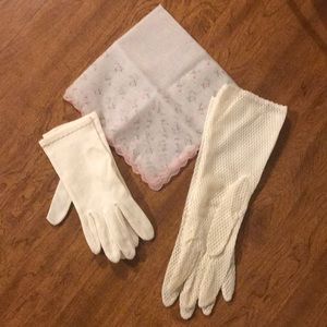 Vintage scarf and 2 pair gloves